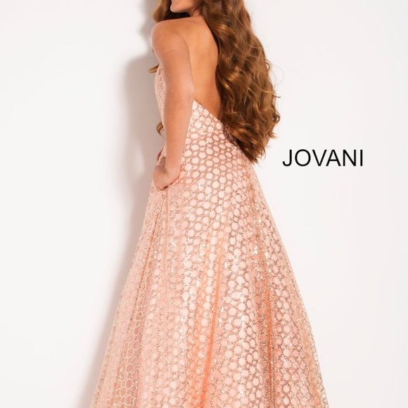 Jovani Blush Sequin Halter Prom Dress - Picture 4 of 11